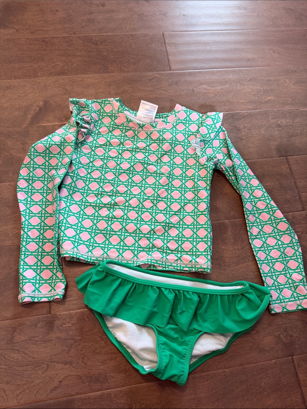 Ruffle Butts Pink & Green Long Sleeve Rash Guard Set